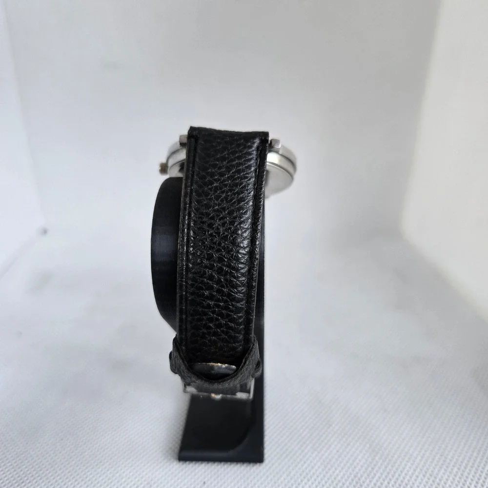 ZIZ Novelty Watch Whatever Im Late Anyway Silver Tone Black Leather 7